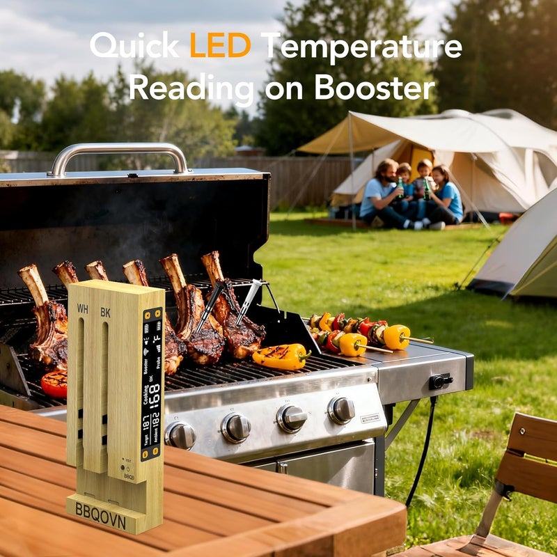 BtcLink WIFI Wireless Meat Thermometer Unlimited Range 7 NIST Certified Accuracy Sensors Sub-1G(10X Stronger than Bluetooth)APP&Magnetic Smart Digital Base for BBQ,Oven,Smoker,Grill (2, black, small) - Image 3